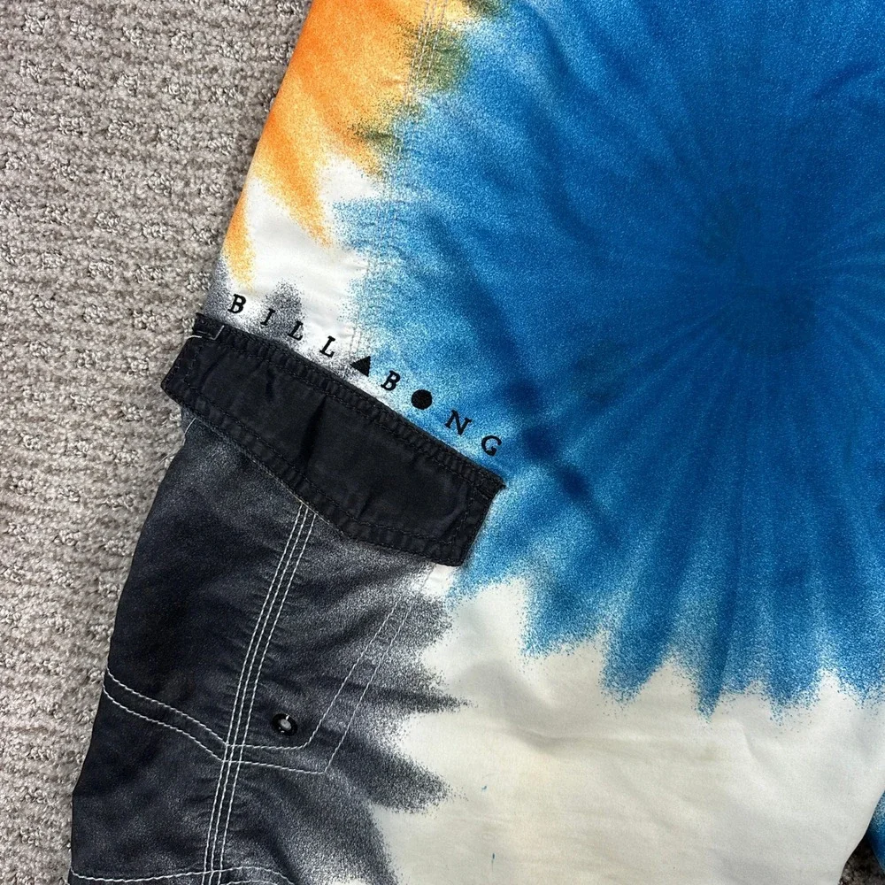Billabong Mens Board Shorts Size 36 Tie Dye Sunburst Blue Orange Cargo Pocket